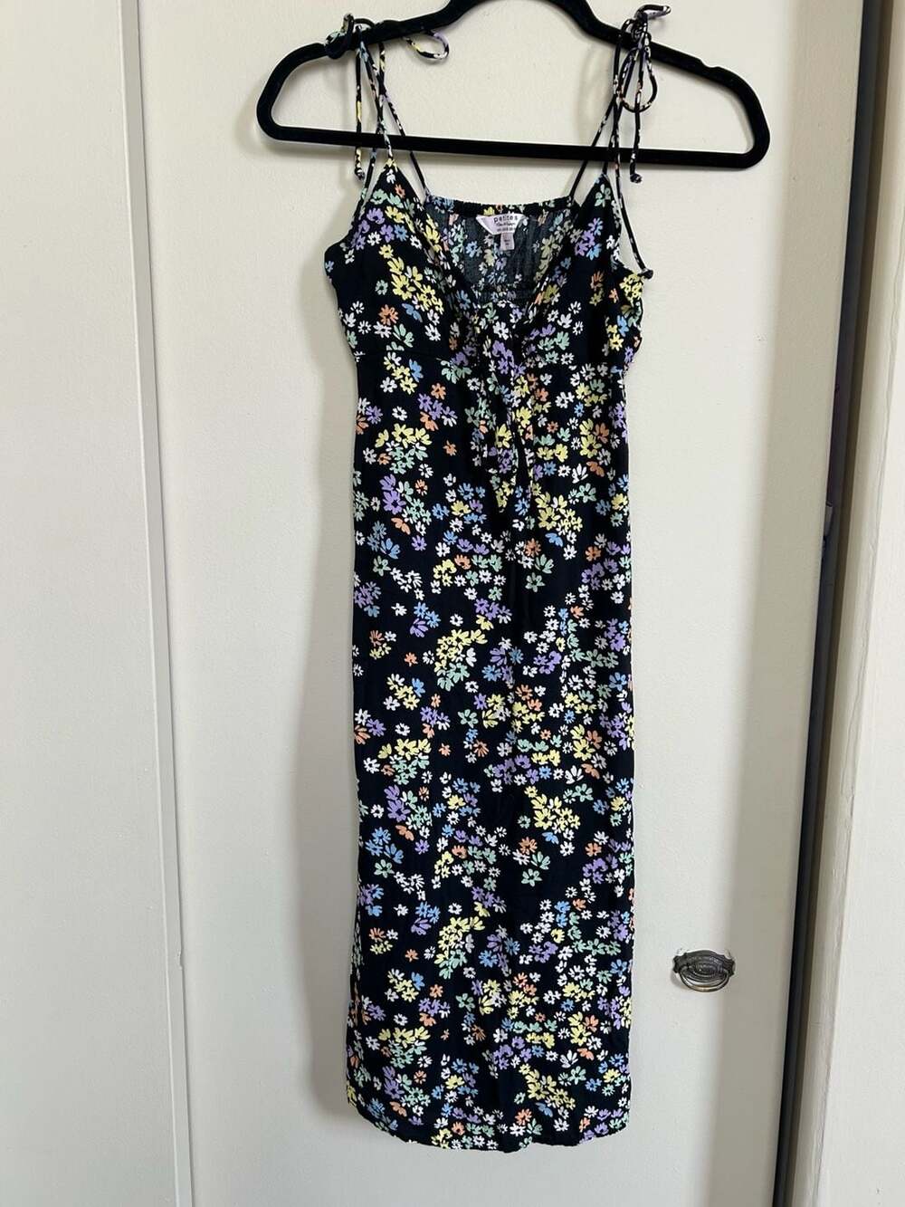 Miss Selfridge Petites Black Floral Print Tie-Front Midi Sundress